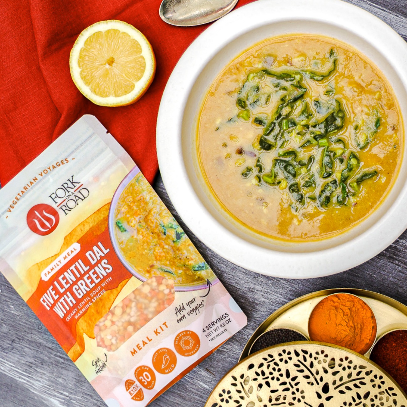 Five Lentil Dal with Greens