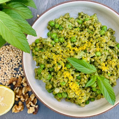 Green Grain Bowl + Lemony Spinach, Mint & Walnut Pesto-Sub